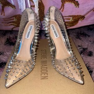 Steve Madden Vala heels clear with silver spikes